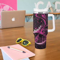 Personalised Survivor Melody Pink Tumbler With Handle Breast Cancer Polynesian Pattern