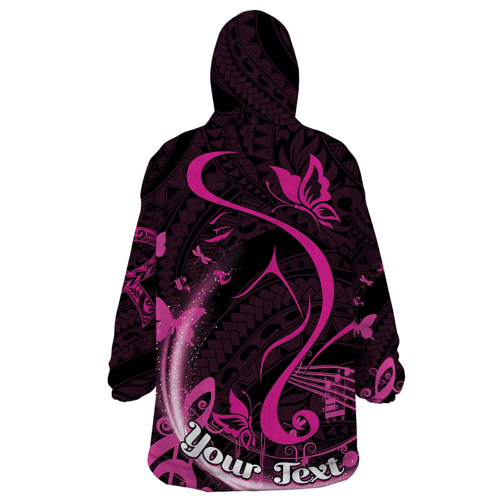 Personalised Survivor Melody Pink Wearable Blanket Hoodie Breast Cancer Polynesian Pattern
