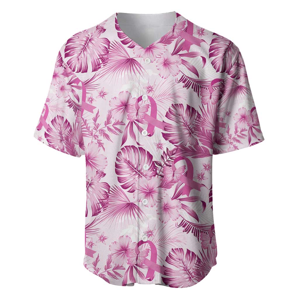 Pink Ribbon Hibiscus Tropical Pattern Baseball Jersey Breast Cancer LT01 Pink - Polynesian Pride