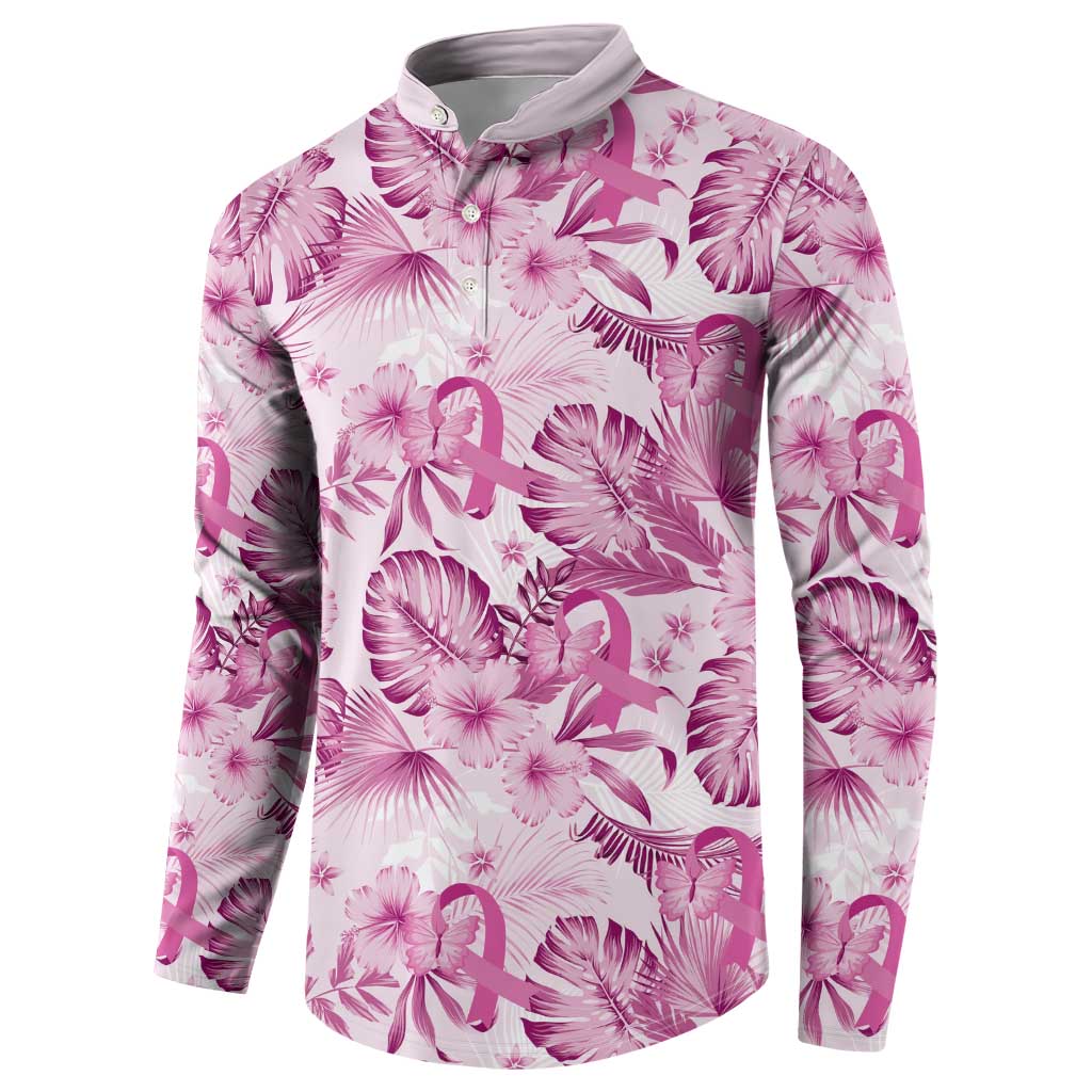 Pink Ribbon Hibiscus Tropical Pattern Button Sweatshirt Breast Cancer