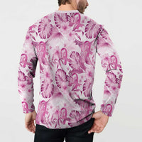 Pink Ribbon Hibiscus Tropical Pattern Button Sweatshirt Breast Cancer