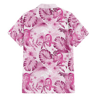 Pink Ribbon Hibiscus Tropical Pattern Family Matching Puletasi and Hawaiian Shirt Breast Cancer