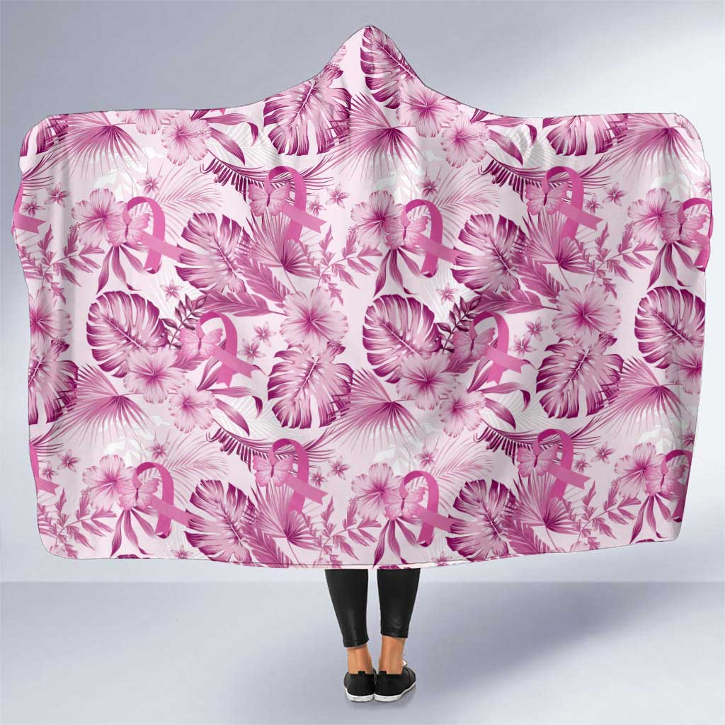 Pink Ribbon Hibiscus Tropical Pattern Hooded Blanket Breast Cancer LT01 One Size Pink - Polynesian Pride