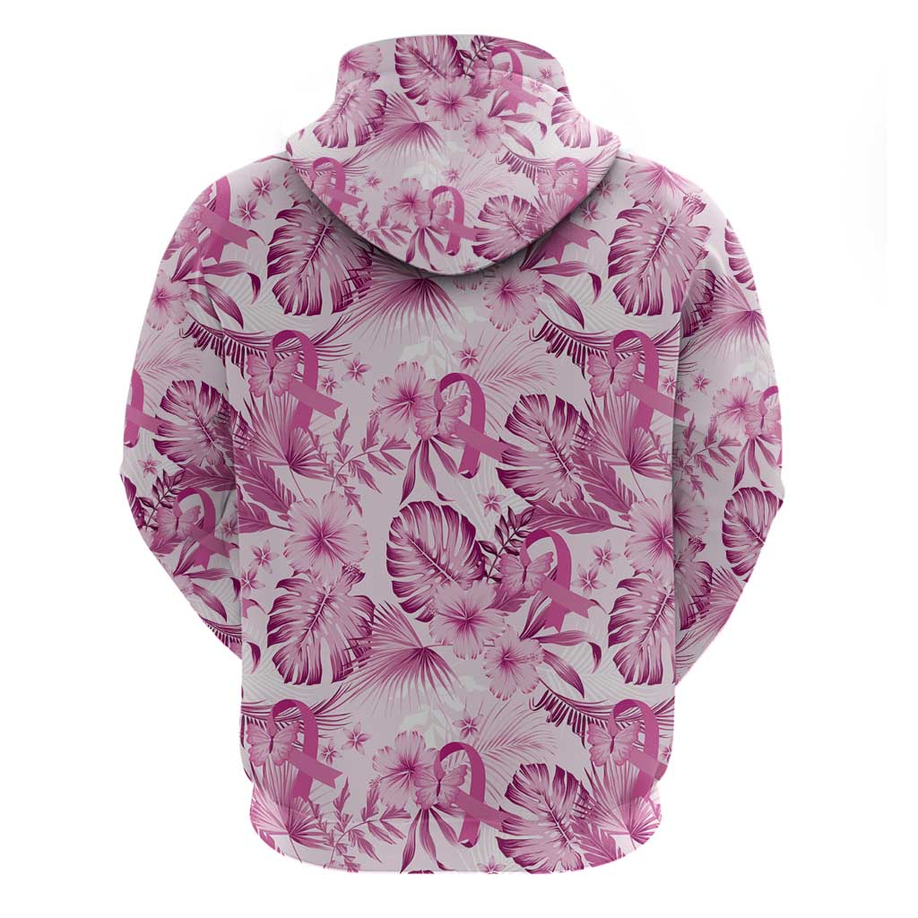Pink Ribbon Hibiscus Tropical Pattern Hoodie Breast Cancer
