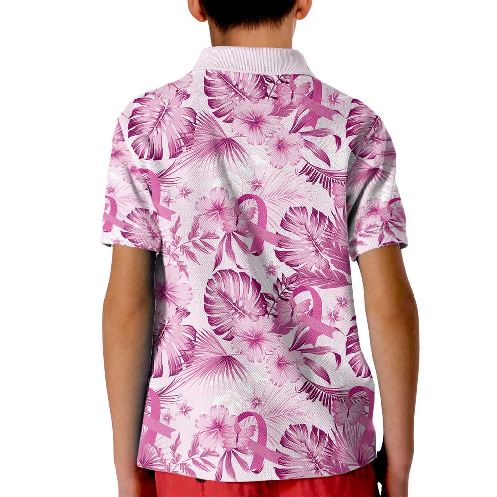 Pink Ribbon Hibiscus Tropical Pattern Kid Polo Shirt Breast Cancer LT01 - Polynesian Pride