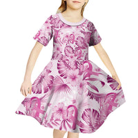 Pink Ribbon Hibiscus Tropical Pattern Kid Short Sleeve Dress Breast Cancer LT01 - Polynesian Pride