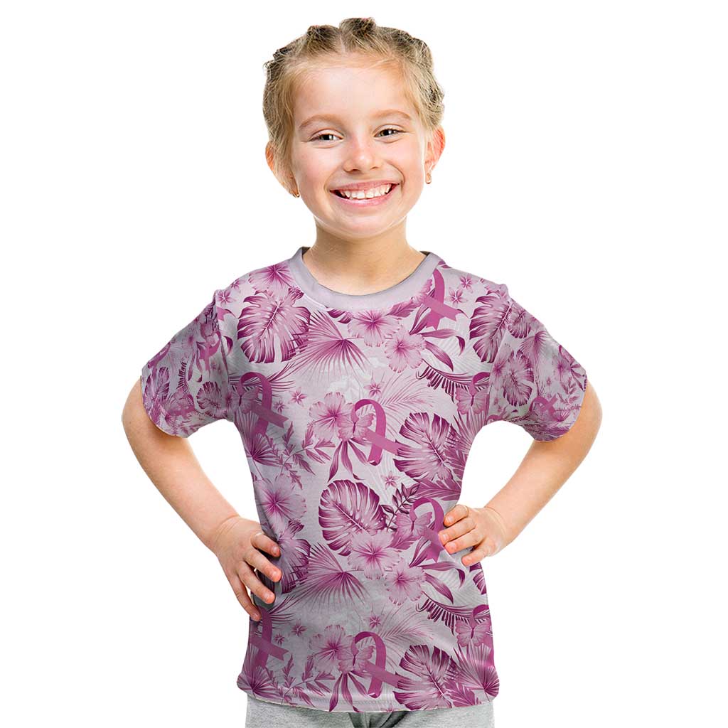 Pink Ribbon Hibiscus Tropical Pattern Kid T Shirt Breast Cancer LT01 Pink - Polynesian Pride