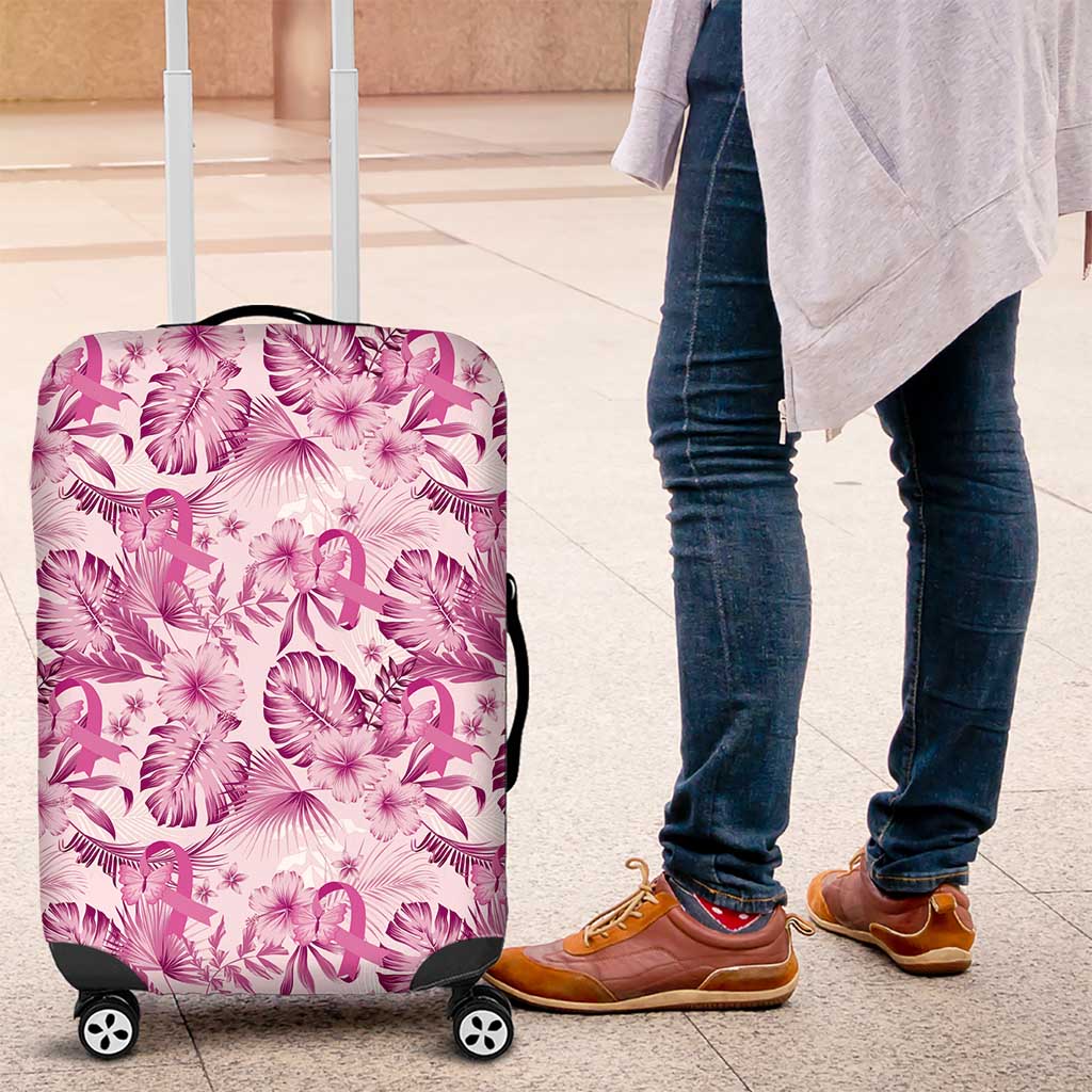 Pink Ribbon Hibiscus Tropical Pattern Luggage Cover Breast Cancer LT01 Pink - Polynesian Pride