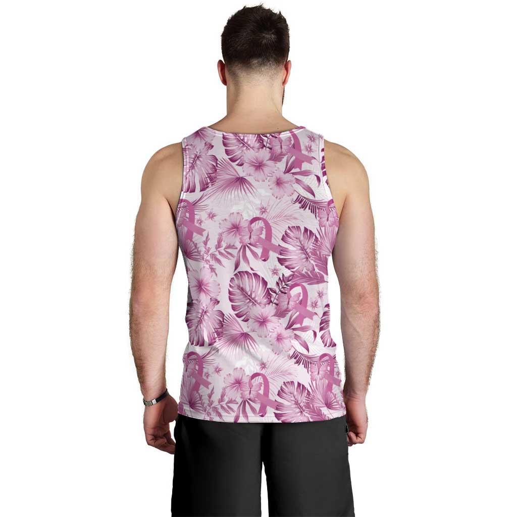 Pink Ribbon Hibiscus Tropical Pattern Men Tank Top Breast Cancer