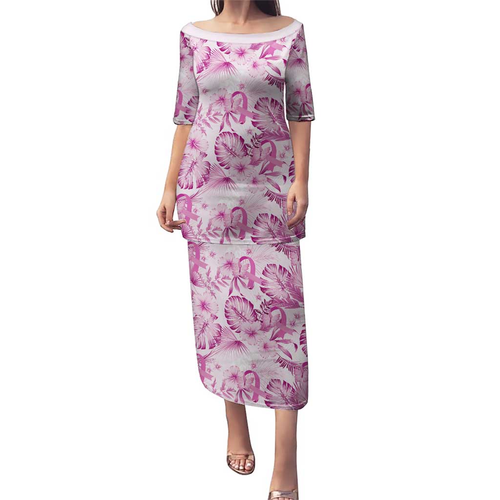 Pink Ribbon Hibiscus Tropical Pattern Puletasi Breast Cancer