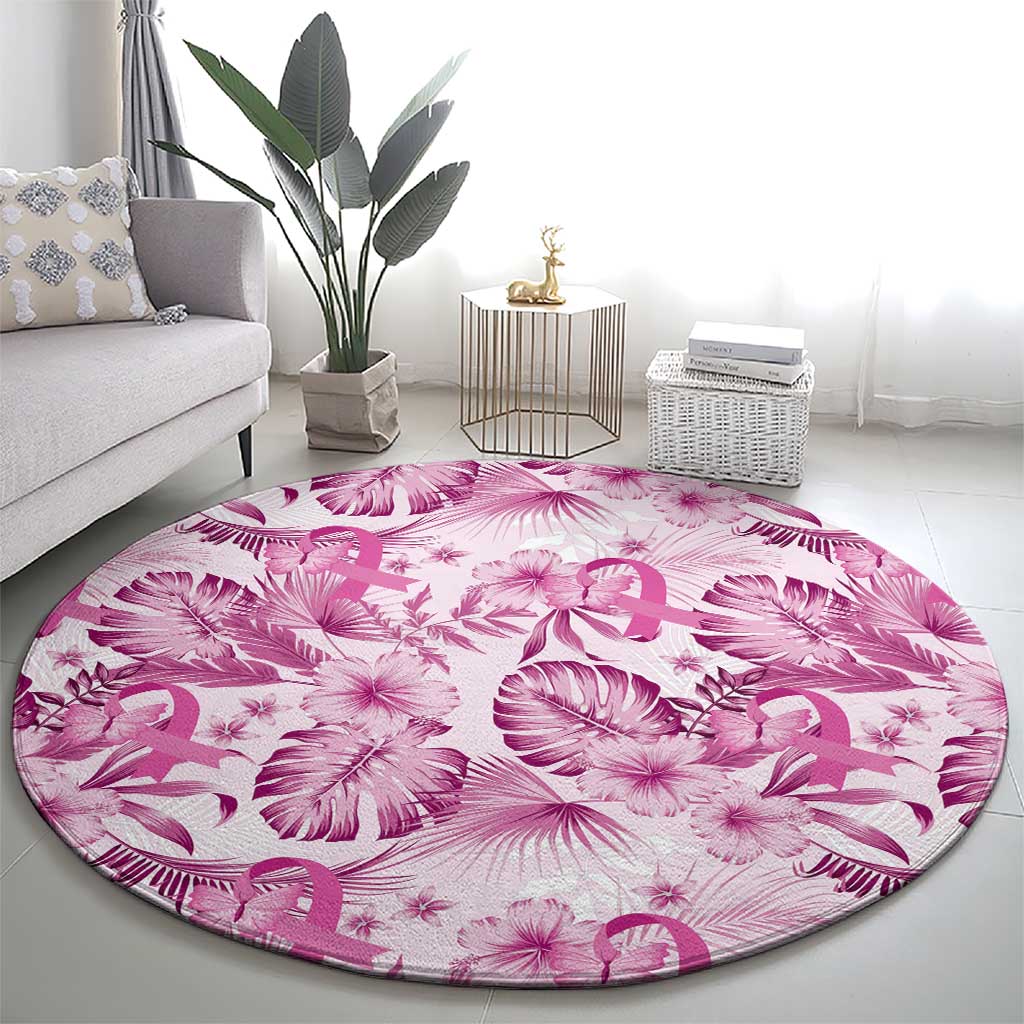 Pink Ribbon Hibiscus Tropical Pattern Round Carpet Breast Cancer LT01 - Polynesian Pride