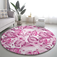 Pink Ribbon Hibiscus Tropical Pattern Round Carpet Breast Cancer LT01 - Polynesian Pride
