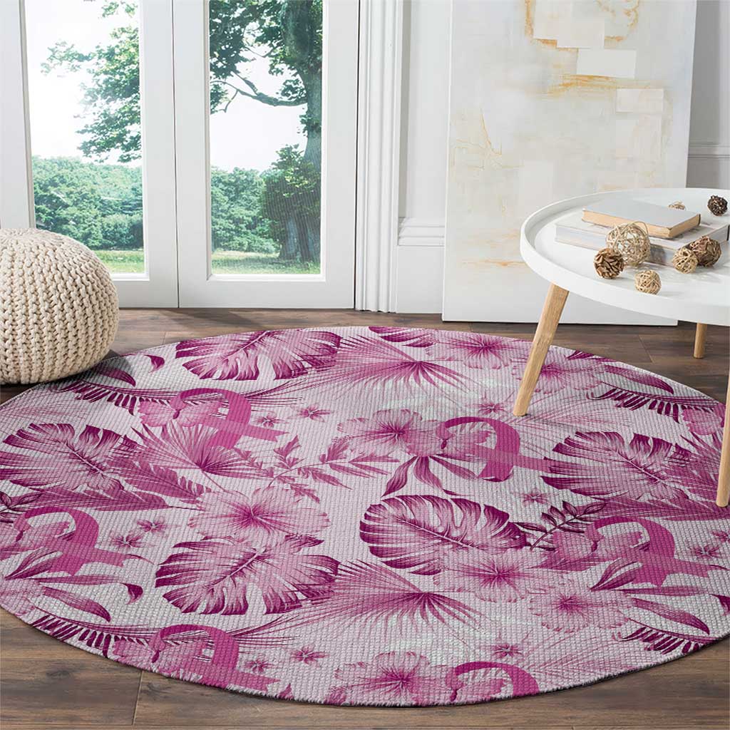 Pink Ribbon Hibiscus Tropical Pattern Round Carpet Breast Cancer LT01 - Polynesian Pride