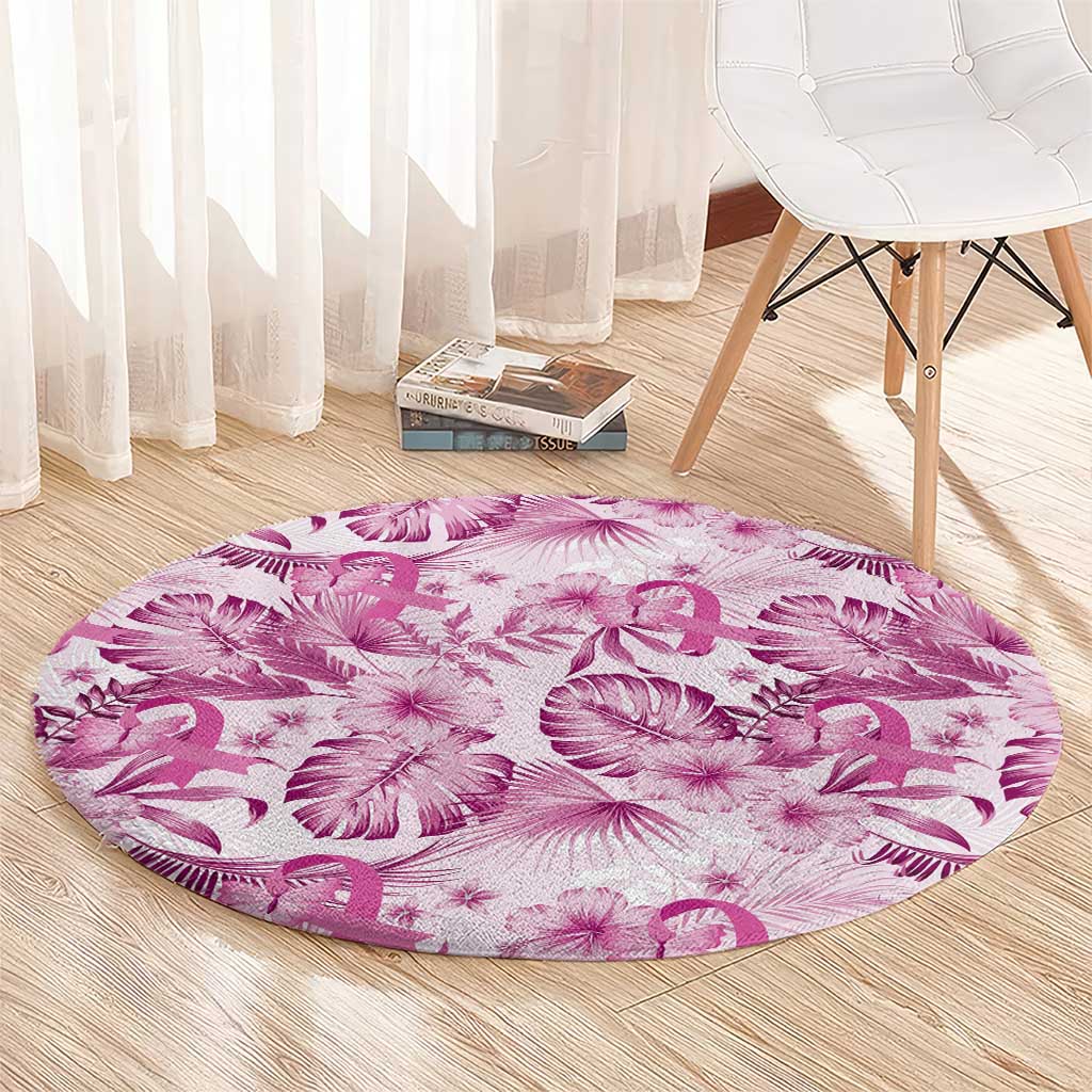Pink Ribbon Hibiscus Tropical Pattern Round Carpet Breast Cancer LT01 - Polynesian Pride