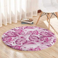 Pink Ribbon Hibiscus Tropical Pattern Round Carpet Breast Cancer LT01 - Polynesian Pride