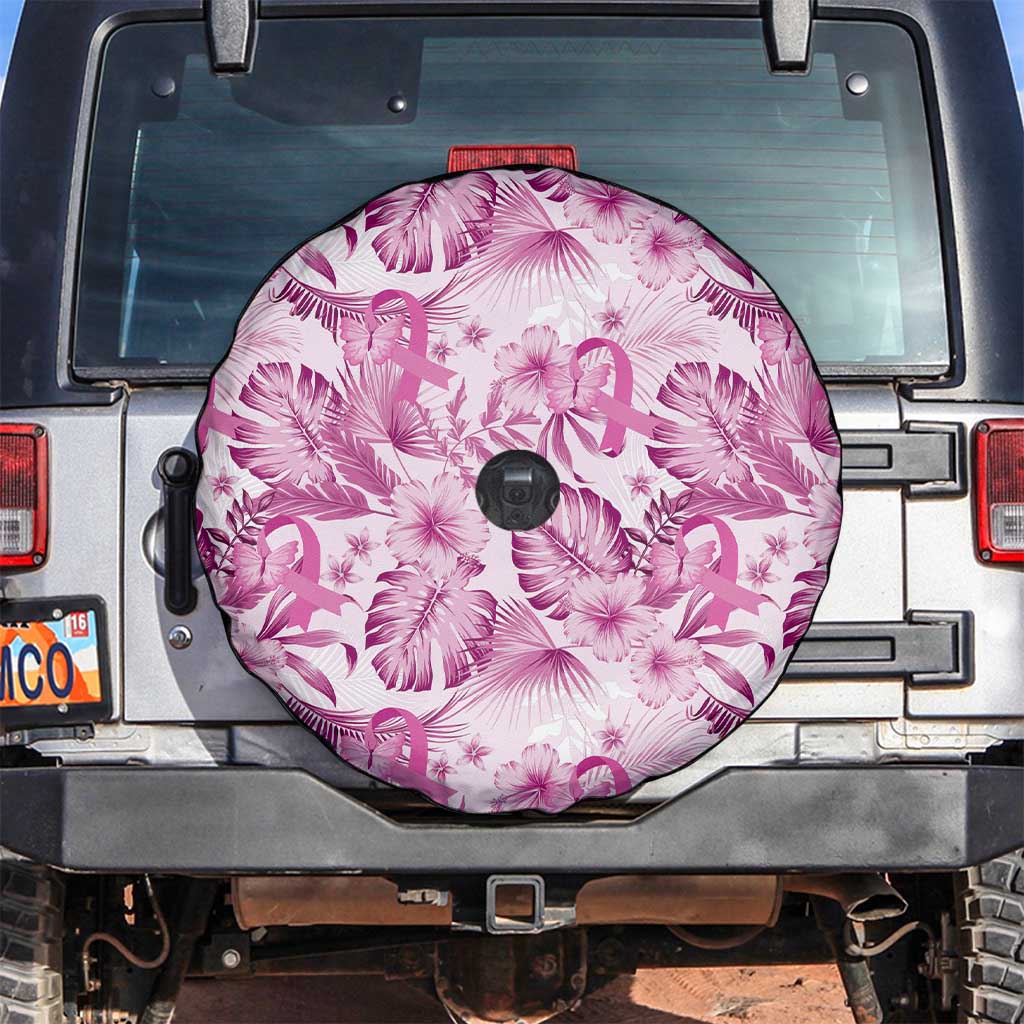Pink Ribbon Hibiscus Tropical Pattern Spare Tire Cover Breast Cancer LT01 Pink - Polynesian Pride