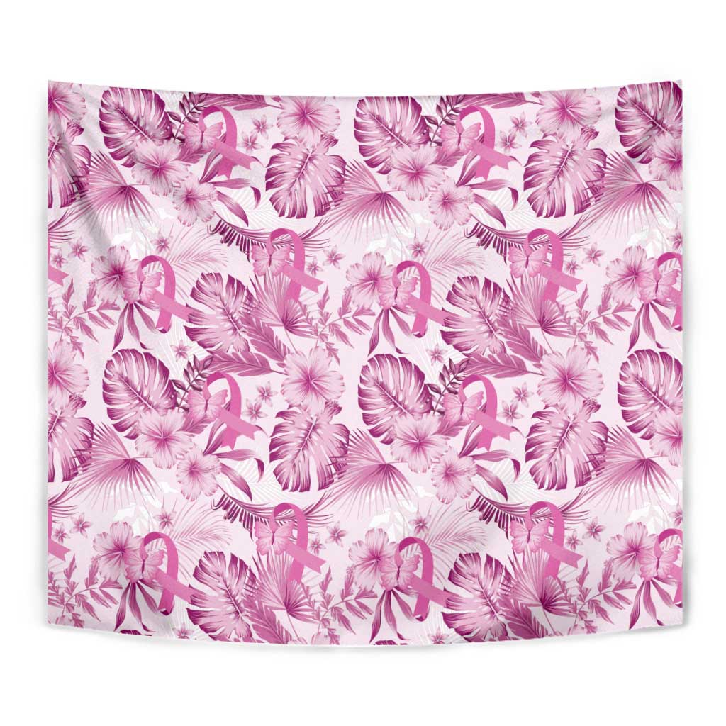 Pink Ribbon Hibiscus Tropical Pattern Tapestry Breast Cancer LT01 - Polynesian Pride