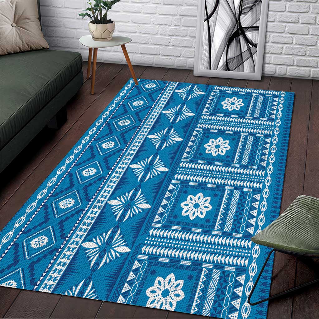 Fiji Masi All Blue Area Rug Tapa Pattern - Polynesian Pride