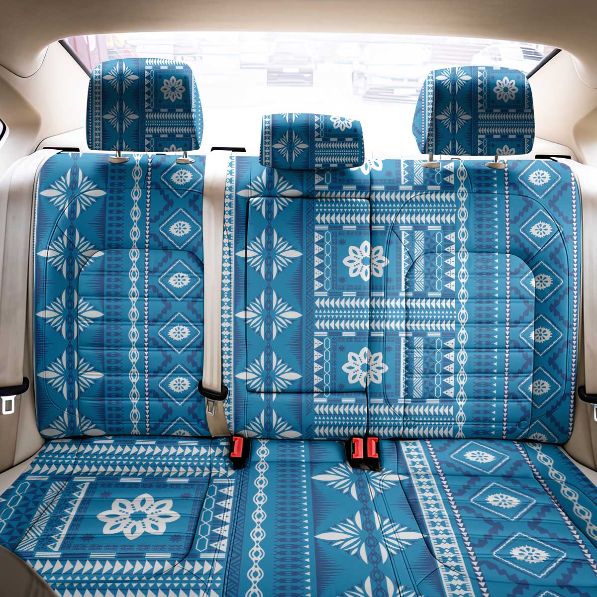 Fiji Masi All Blue Back Car Seat Cover Tapa Pattern - Polynesian Pride