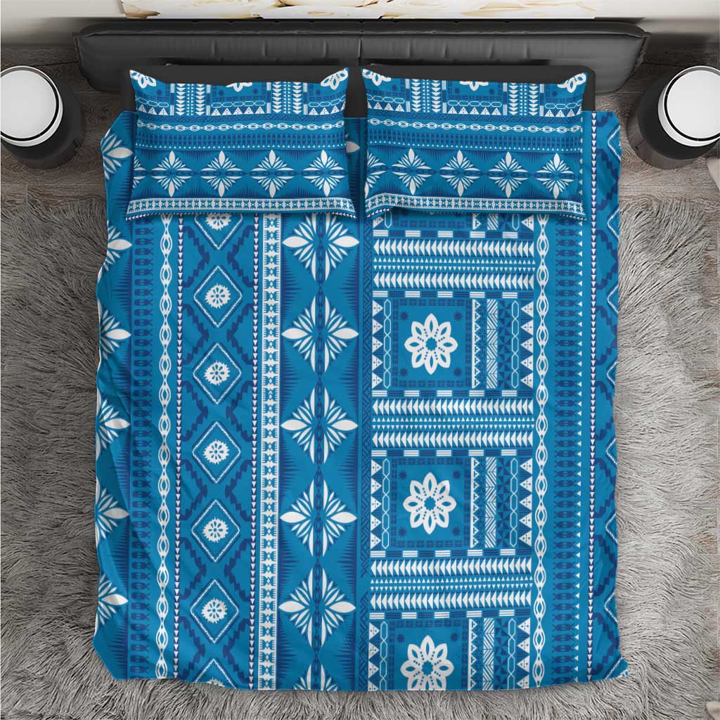 Fiji Masi All Blue Bedding Set Tapa Pattern - Polynesian Pride