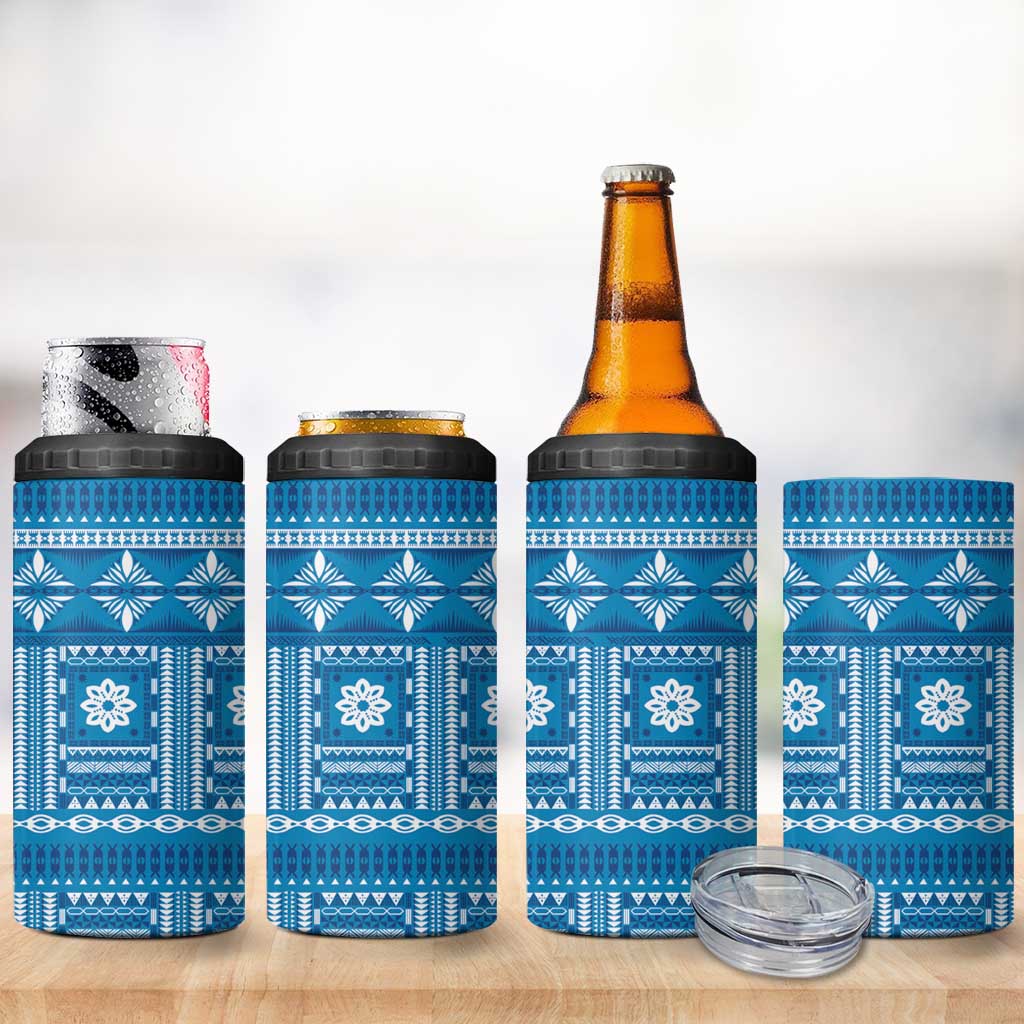 Fiji Masi All Blue 4 in 1 Can Cooler Tumbler Tapa Pattern - Polynesian Pride