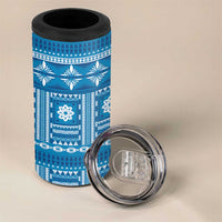 Fiji Masi All Blue 4 in 1 Can Cooler Tumbler Tapa Pattern - Polynesian Pride