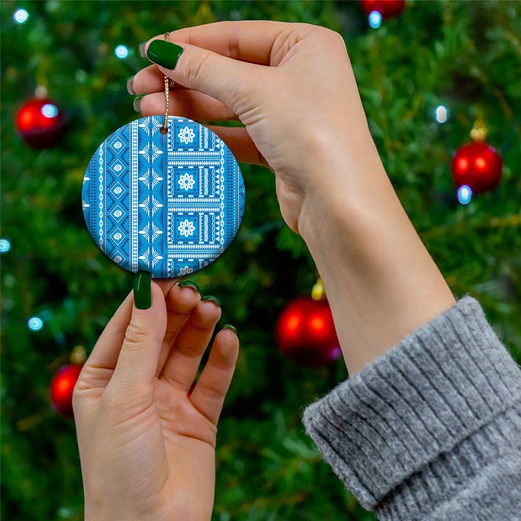 Fiji Masi All Blue Ceramic Ornament Tapa Pattern - Polynesian Pride