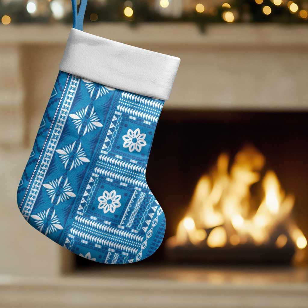 Fiji Masi All Blue Christmas Stocking Tapa Pattern - Polynesian Pride