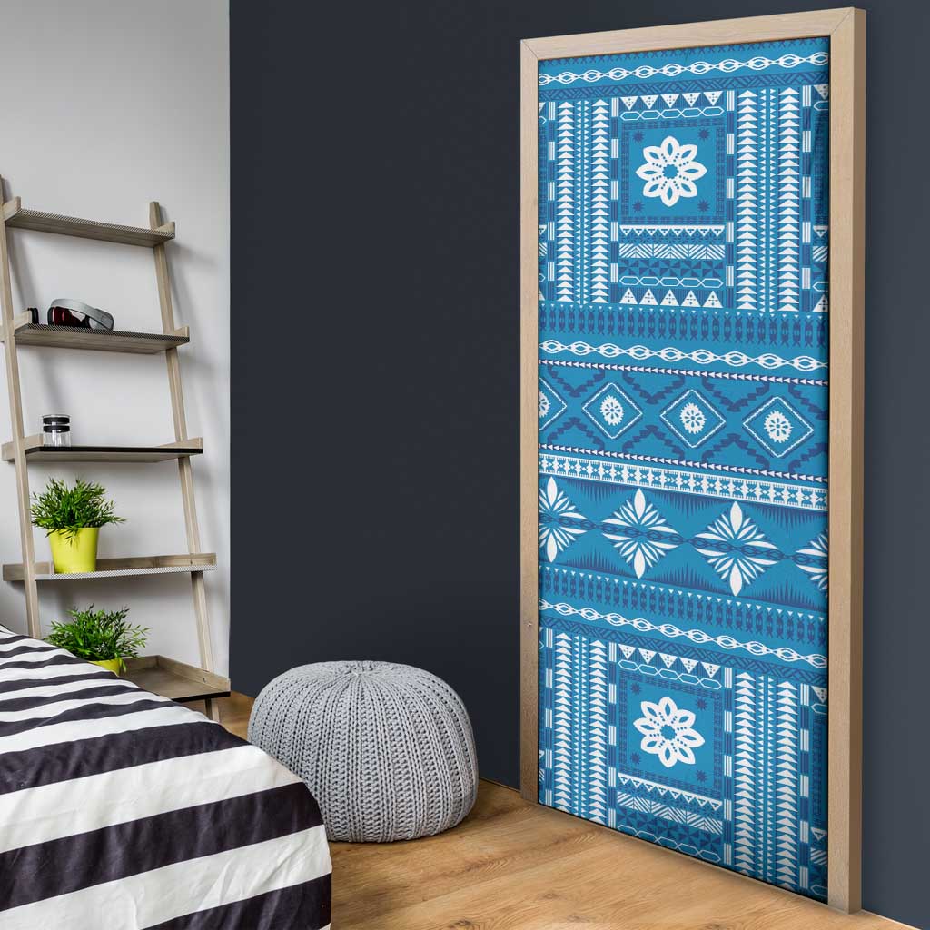 Fiji Masi All Blue Door Cover Tapa Pattern - Polynesian Pride