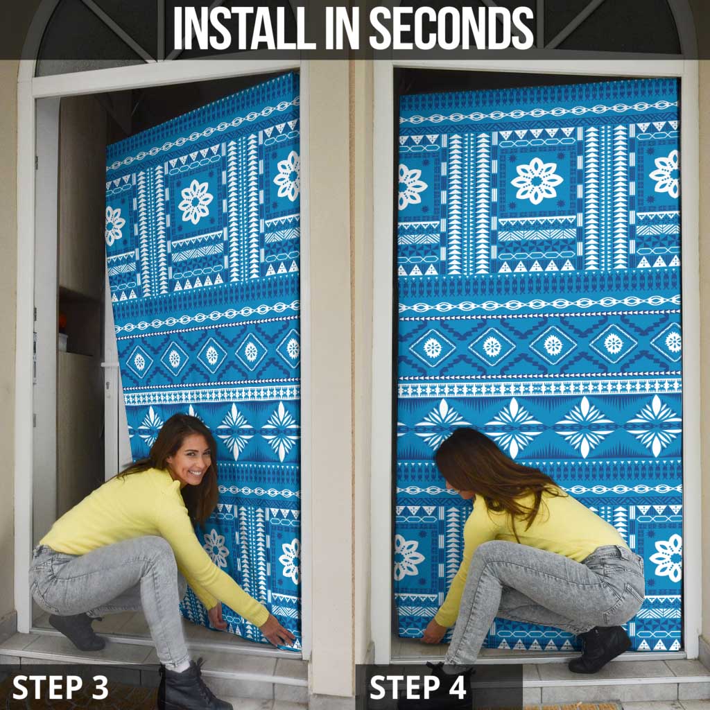 Fiji Masi All Blue Door Cover Tapa Pattern - Polynesian Pride