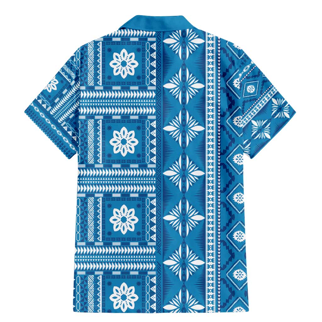 Fiji Masi All Blue Family Matching Mermaid Dress and Hawaiian Shirt Tapa Pattern - Polynesian Pride