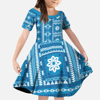 Fiji Masi All Blue Family Matching Tank Maxi Dress and Hawaiian Shirt Tapa Pattern - Polynesian Pride