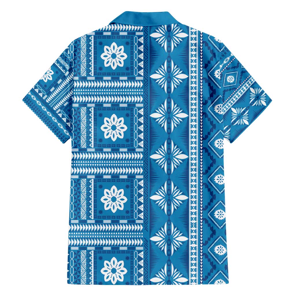 Fiji Masi All Blue Family Matching Tank Maxi Dress and Hawaiian Shirt Tapa Pattern - Polynesian Pride