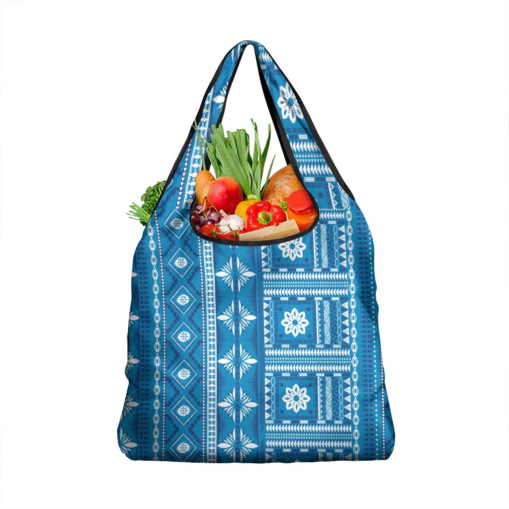 Fiji Masi All Blue Grocery Bag Tapa Pattern - Polynesian Pride