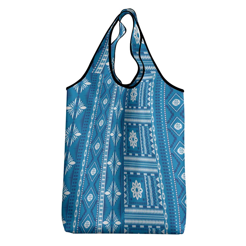 Fiji Masi All Blue Grocery Bag Tapa Pattern - Polynesian Pride