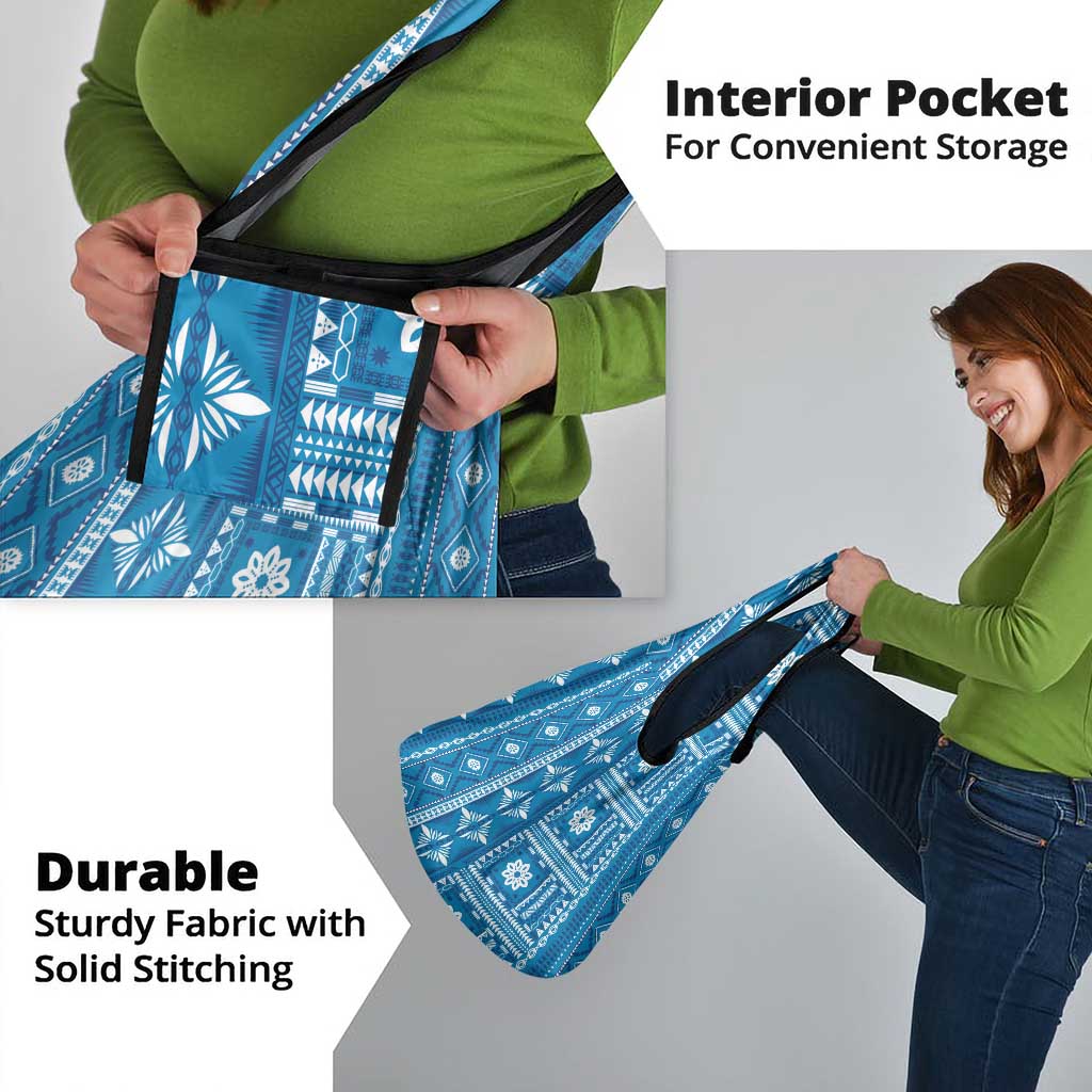 Fiji Masi All Blue Grocery Bag Tapa Pattern - Polynesian Pride