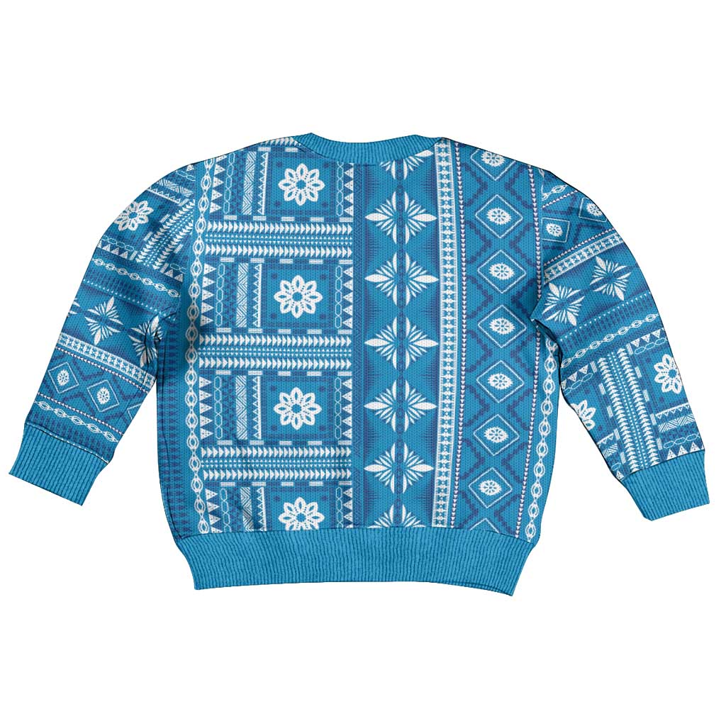 Fiji Masi All Blue Kid Ugly Christmas Sweater Tapa Pattern - Polynesian Pride