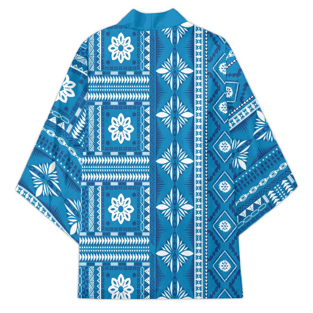 Fiji Masi All Blue Kimono Tapa Pattern - Polynesian Pride