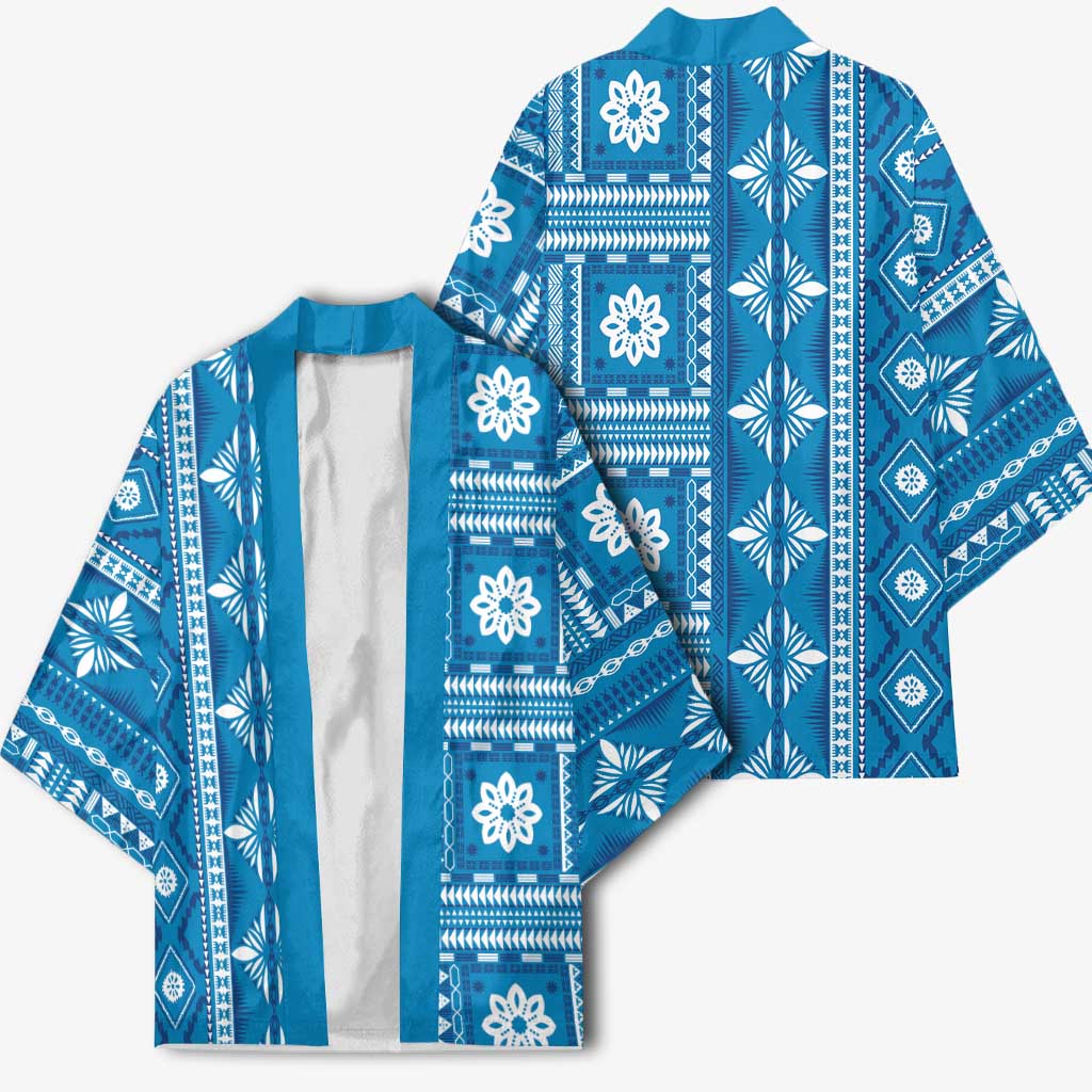 Fiji Masi All Blue Kimono Tapa Pattern - Polynesian Pride