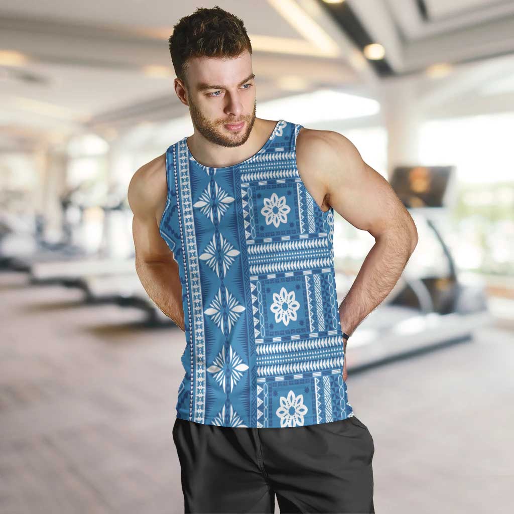 Fiji Masi All Blue Men Tank Top Tapa Pattern - Polynesian Pride