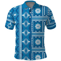 Fiji Masi All Blue Polo Shirt Tapa Pattern - Polynesian Pride