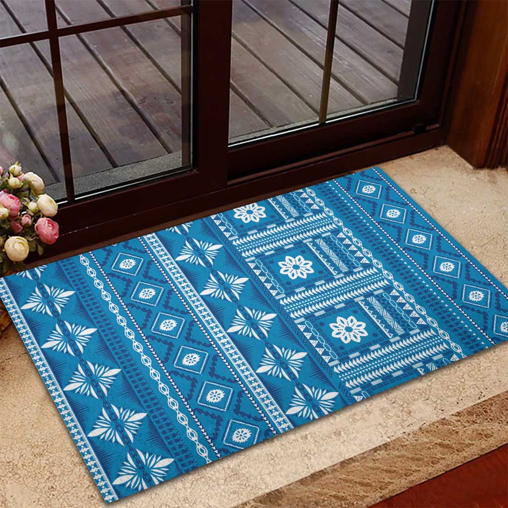 Fiji Masi All Blue Rubber Doormat Tapa Pattern - Polynesian Pride