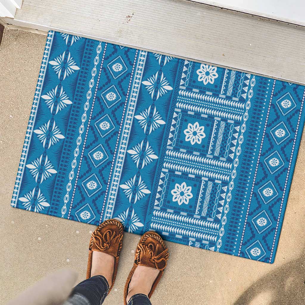 Fiji Masi All Blue Rubber Doormat Tapa Pattern - Polynesian Pride