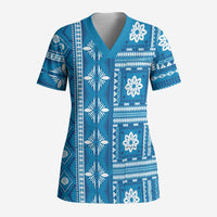 Fiji Masi All Blue Scrub Top Tapa Pattern - Polynesian Pride