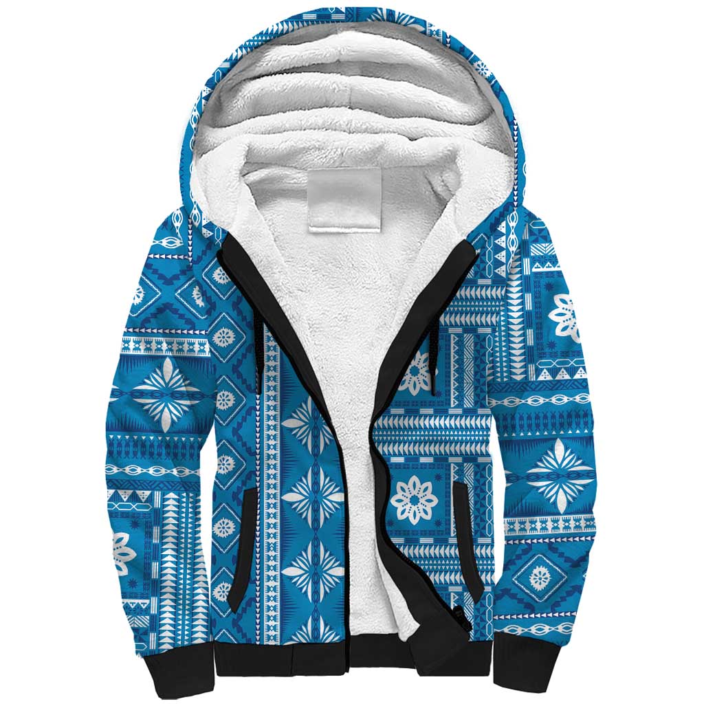 Fiji Masi All Blue Sherpa Hoodie Tapa Pattern - Polynesian Pride