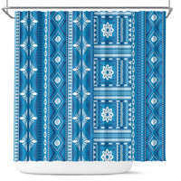 Fiji Masi All Blue Shower Curtain Tapa Pattern - Polynesian Pride