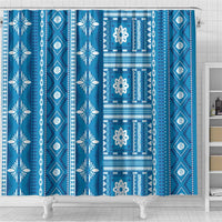 Fiji Masi All Blue Shower Curtain Tapa Pattern - Polynesian Pride
