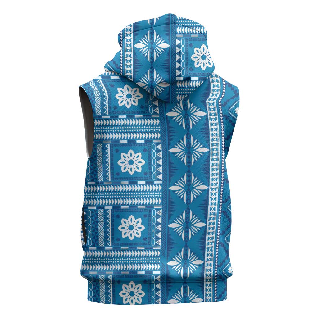 Fiji Masi All Blue Sleeveless Hoodie Tapa Pattern - Polynesian Pride