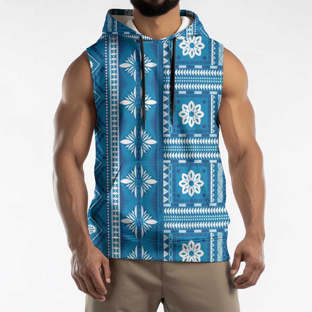 Fiji Masi All Blue Sleeveless Hoodie Tapa Pattern - Polynesian Pride