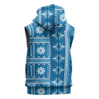 Fiji Masi All Blue Sleeveless Zip Hoodie Tapa Pattern - Polynesian Pride